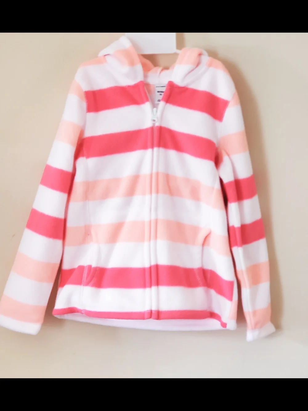 NWT Old Navy Melon, Peach, & White Striped Fleece Hooded Zip Jacket